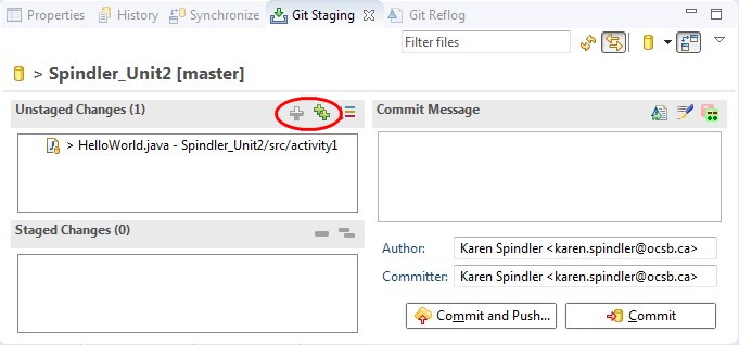 Git staging view Git staging view